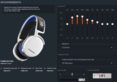 Click away from "Mixer" at the top and click on "Microphone" to head over to the mic adjustment screen. . Arctis nova pro wireless eq settings ps5